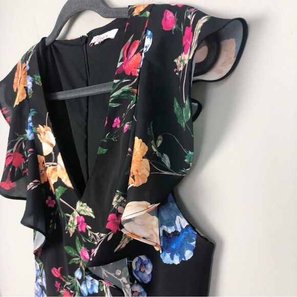 PARKER | Tommi Floral Flutter Sleeve Black Jumpsuit Cropped Women’s Size 6 - Picture 4 of 14
